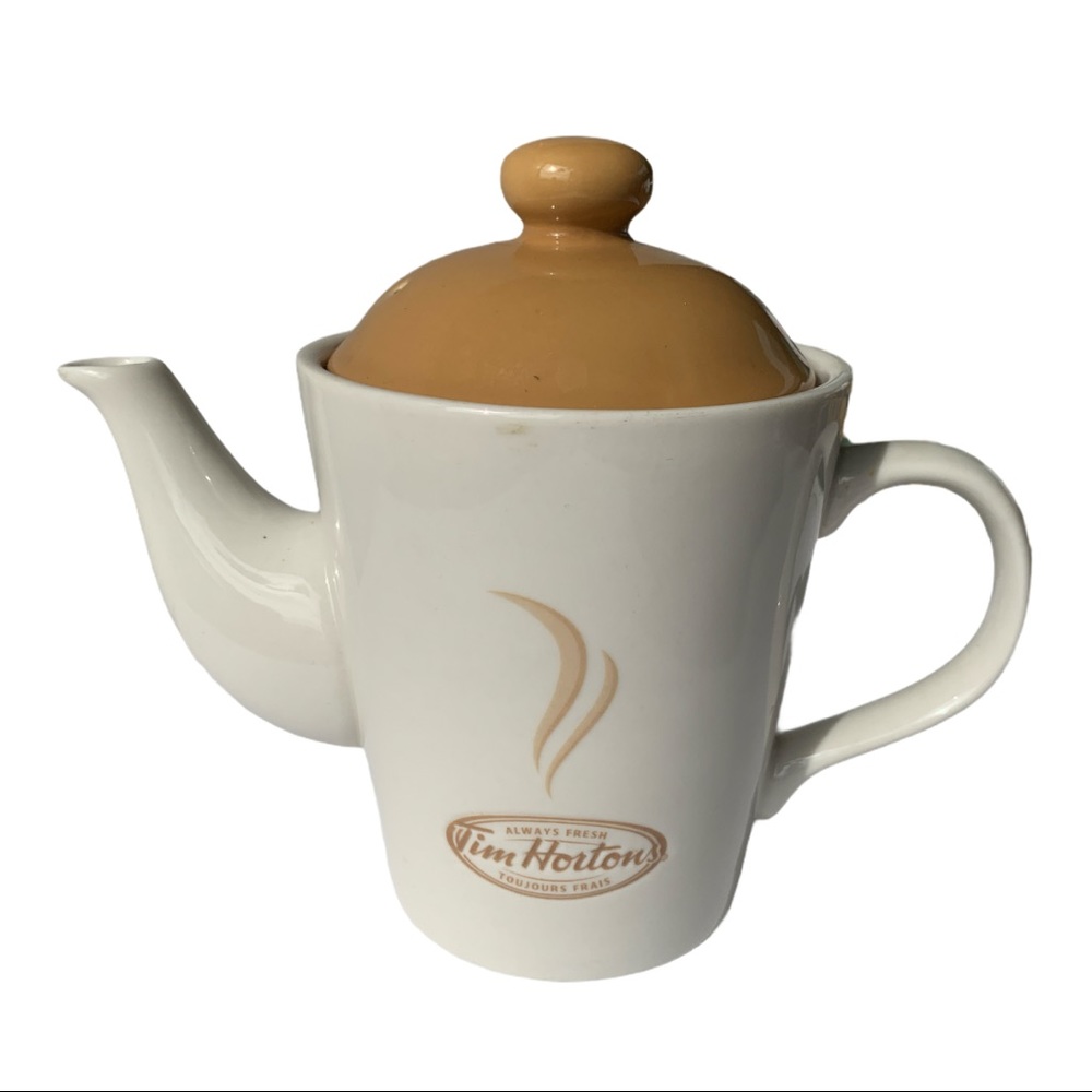VTG Tim Hortons Stoneware English Style Tea Coffee Pot Embossed logo